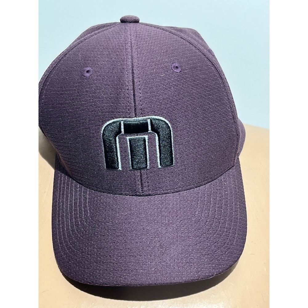 TravisMathew Flexfit 110 Snapback Hat Plum Purple Textured M Logo Golf Cap